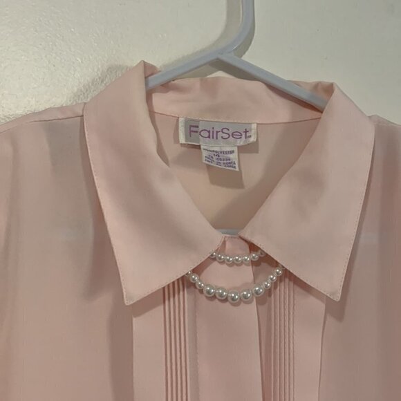 Vintage 80’s Fairset Ballet Pink Pleated Blouse with Detachable Pearls Korea - Picture 2 of 8